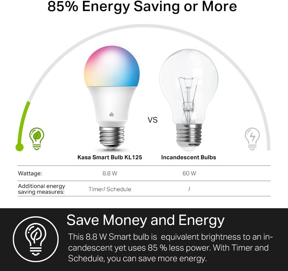WiFi Smart RGB LED Bulbs A19 – 60W Equivalent, 800LM, Dimmable, Alexa & Google Compatible, 2-Pack