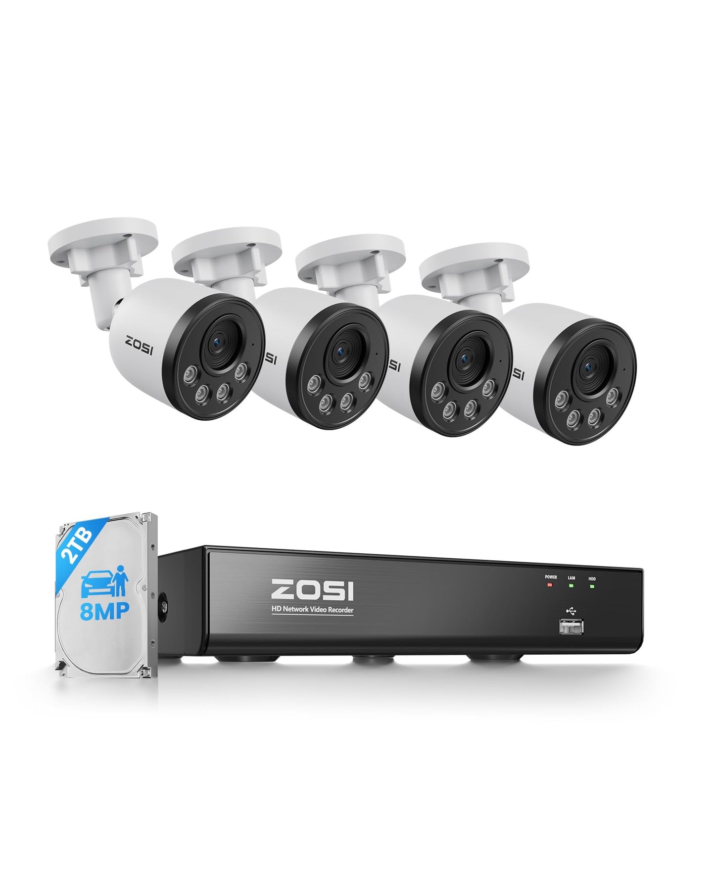 4K PoE Security Camera System with 8-Channel NVR – 4 Cameras