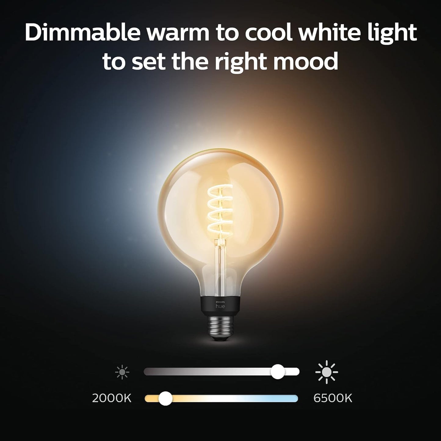 Smart Filament LED Bulb G40 – Warm to Cool White, 60W Equivalent, E26, App & Voice Control, 4-Pack