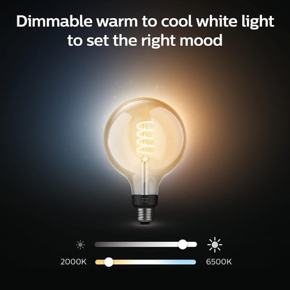 Smart Filament LED Bulb G40 – Warm to Cool White, 60W Equivalent, E26, App & Voice Control, 4-Pack