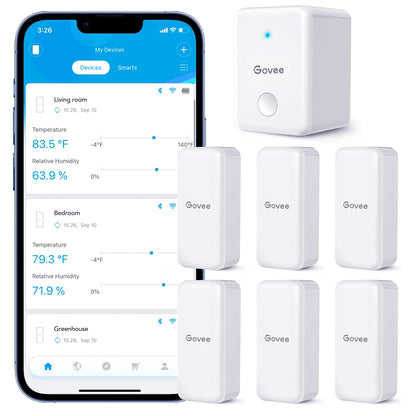 WiFi Indoor Temperature & Humidity Sensor Monitor – Smart Hygrometer Thermometer, App Alerts, Data Logging, 6-Pack