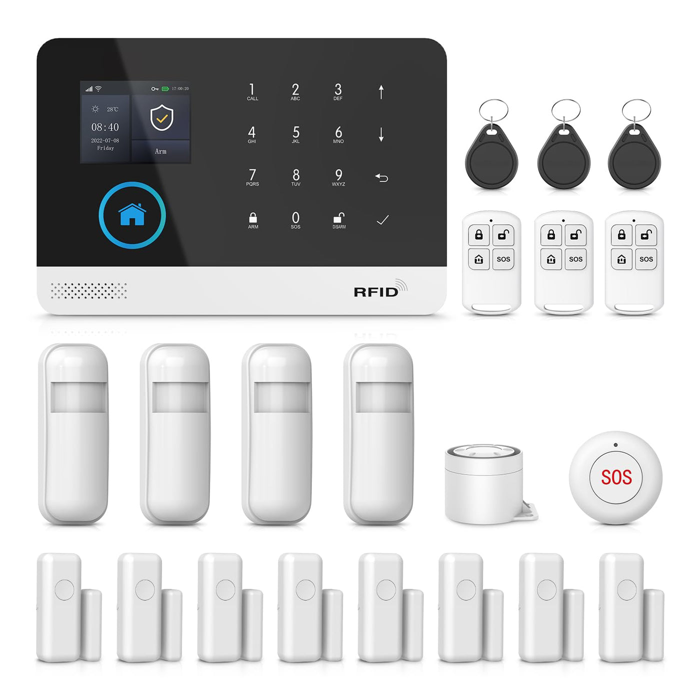 Smart Home Alarm System with LCD Screen – Wireless GSM/4G WiFi Security Kit with Sensors & App Alerts