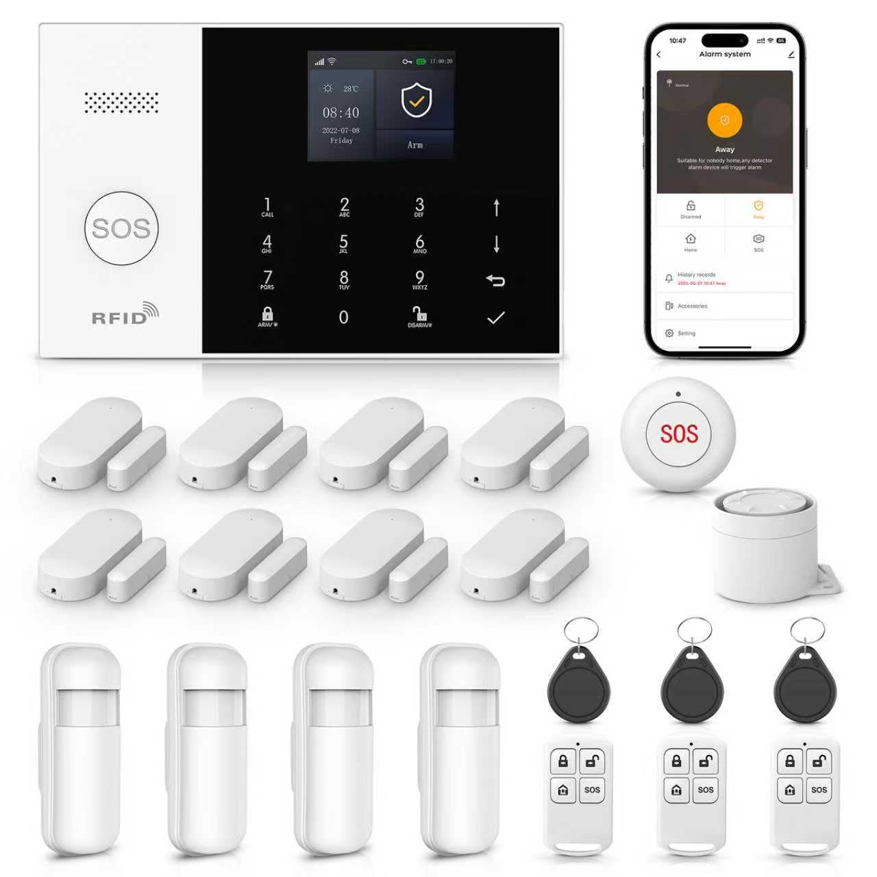 Wireless DIY Home Security Alarm System – 4G/WiFi Smart Siren Kit with Sensors, App Alerts & SOS Button