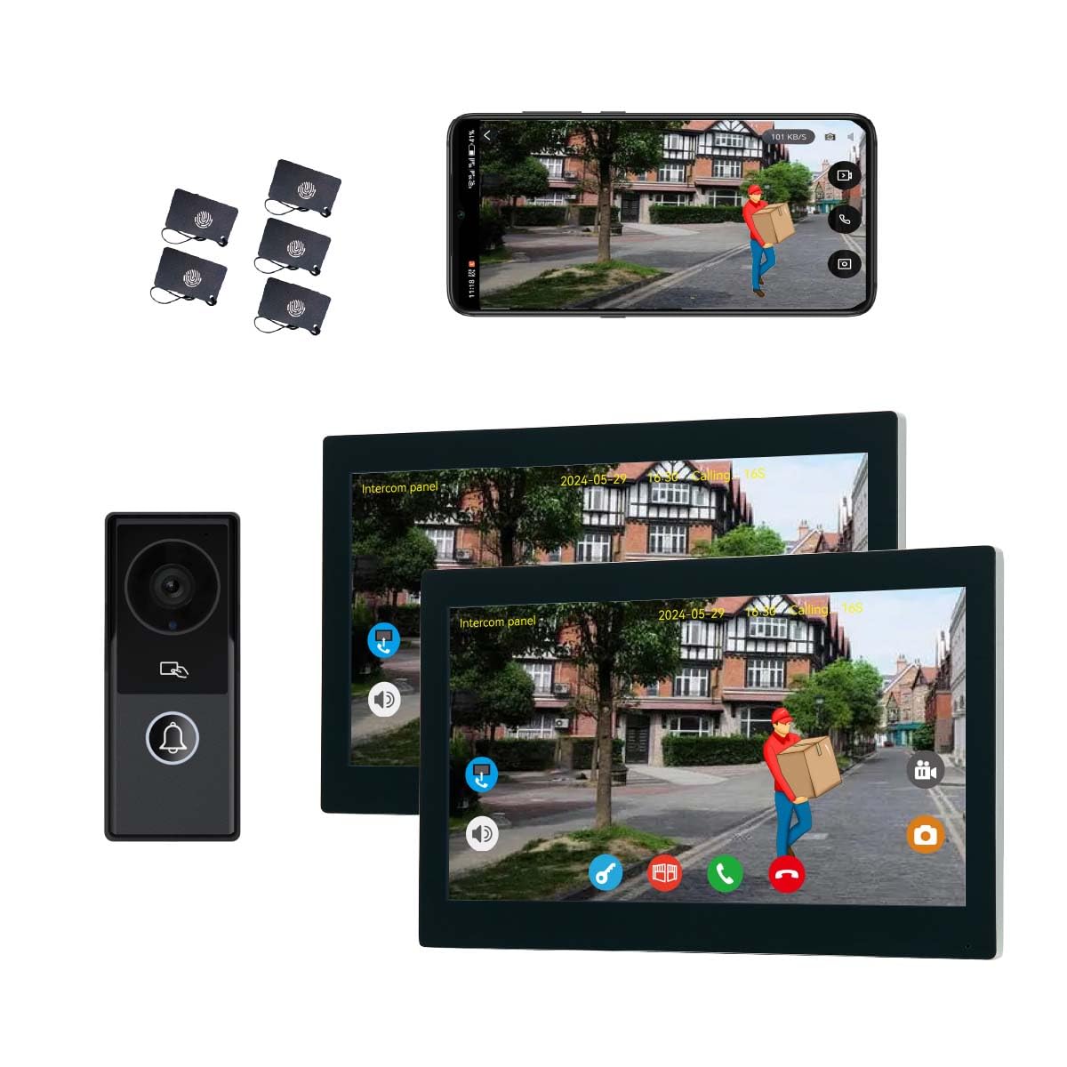 Wired Video Intercom Doorbell System with 10” Monitors – Smart HD Indoor Kit