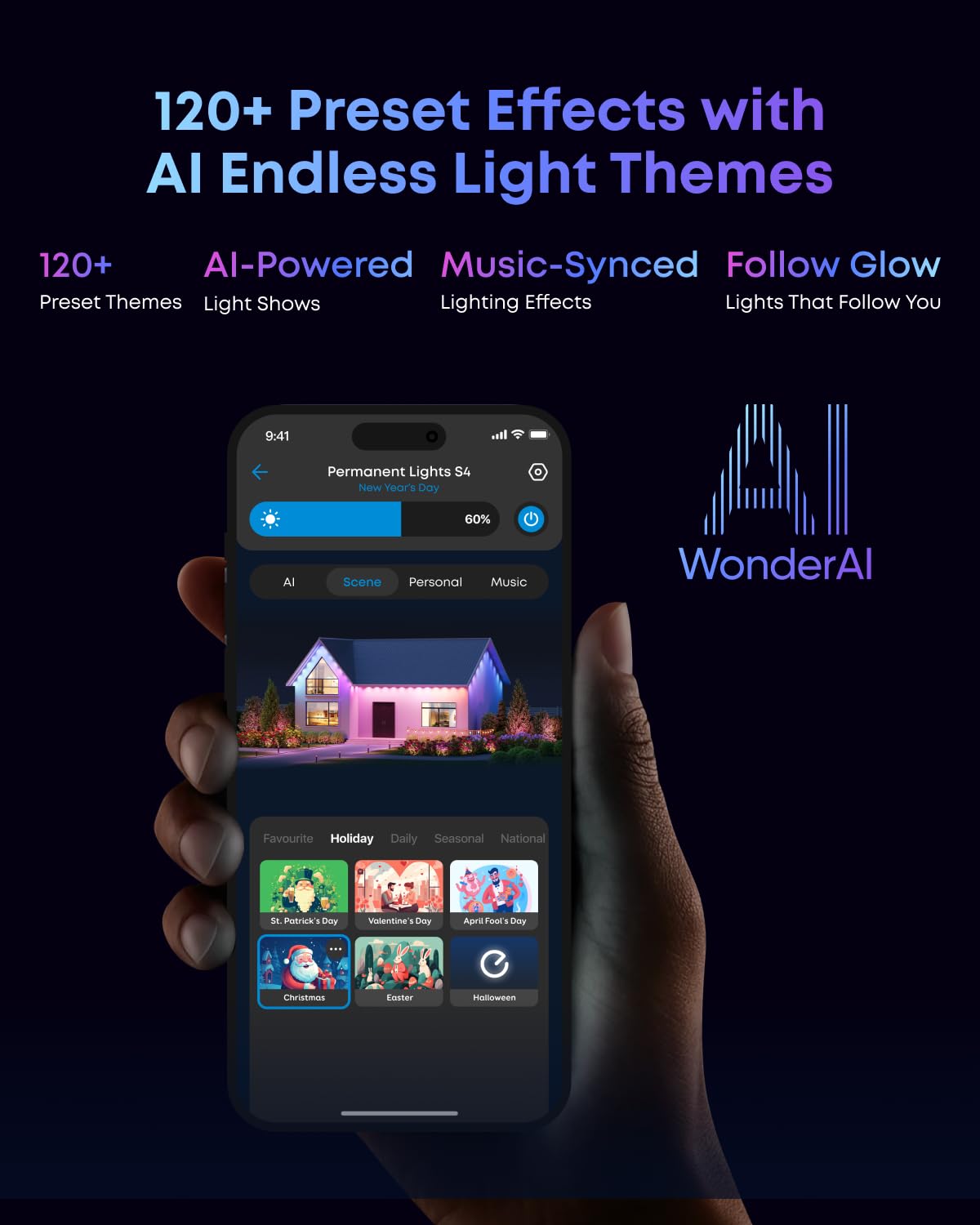 Smart Permanent Outdoor RGBWW LED String Lights – 200ft AI Theme Lighting, Radar-Activated, Matter Compatible, IP67 Waterproof