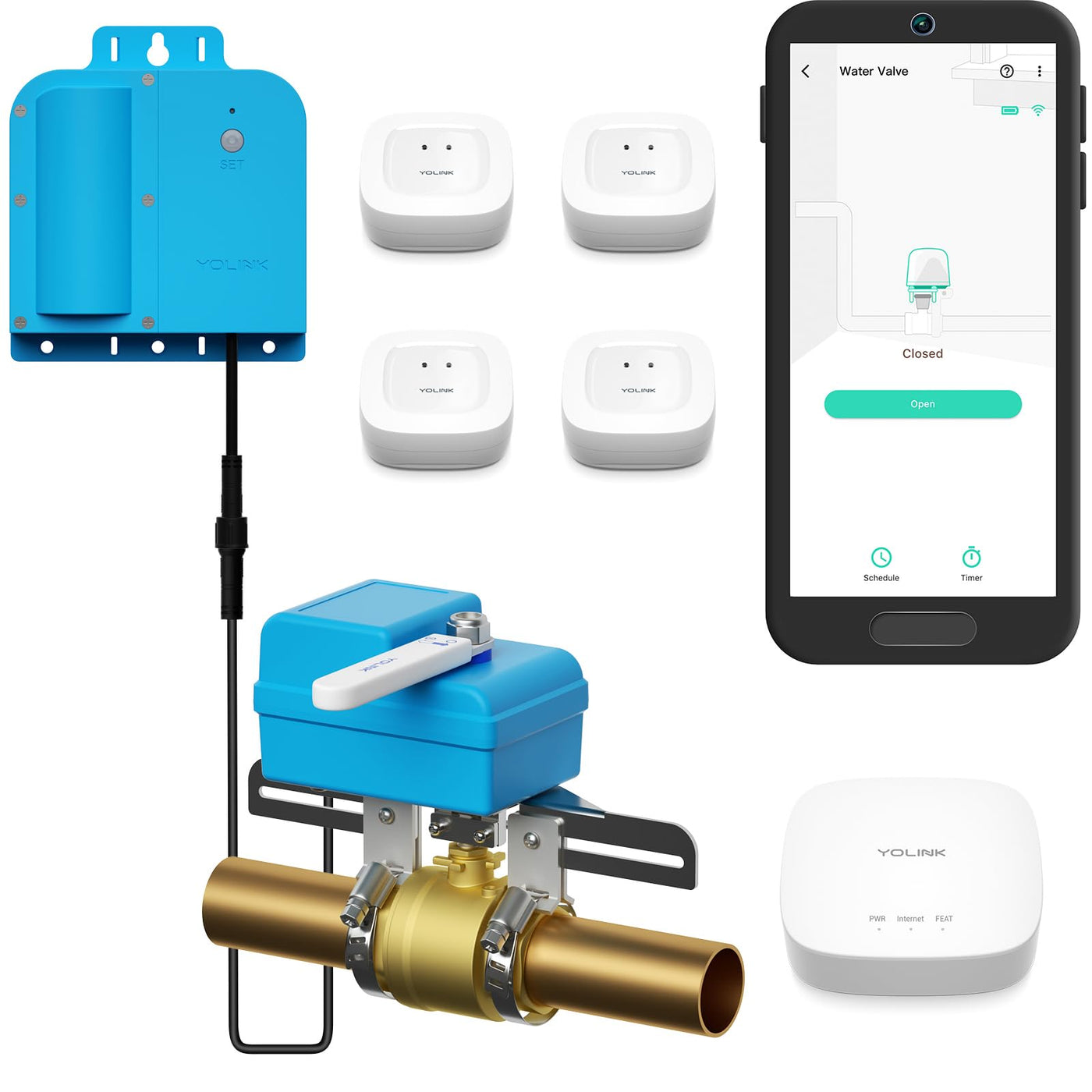 Smart Water Leak Detection & Automatic Shut-Off Starter Kit – Wireless Valve Controller with Hub and Multi-Sensor Home Flood Protection System