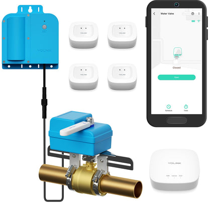 Smart Water Leak Detection & Automatic Shut-Off Starter Kit – Wireless Valve Controller with Hub and Multi-Sensor Home Flood Protection System
