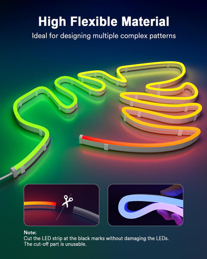 Smart RGBICW Neon Rope Light – 16.4ft WiFi LED Strip, Alexa & Google Compatible, Indoor Ambient Lighting