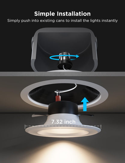 Smart 6-Inch Retrofit Recessed LED Ceiling Lights – RGBWW WiFi/Bluetooth, Alexa & Google Compatible, 1000LM, 6-Pack