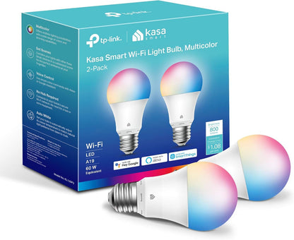 WiFi Smart RGB LED Bulbs A19 – 60W Equivalent, 800LM, Dimmable, Alexa & Google Compatible, 2-Pack