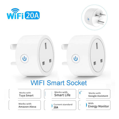 WiFi Smart UK Power Socket – 20A Energy Monitoring Outlet, Voice Control & Timer Function, 4-Pack