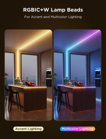 Smart COB RGBICW LED Strip Light – 16.4ft, Alexa/Google/Matter Compatible, Color Changing Ambient Lighting