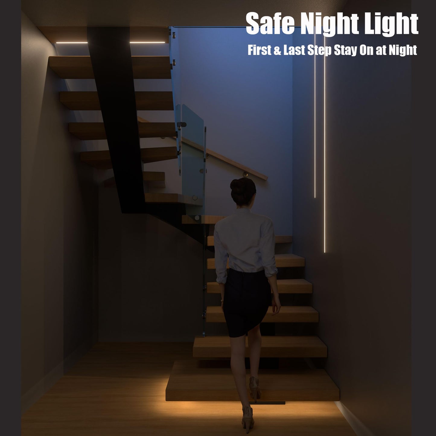 Motion-Activated LED Stair Lighting Kit – Cuttable 18-Step Warm White Strip Light for Indoor Stairs