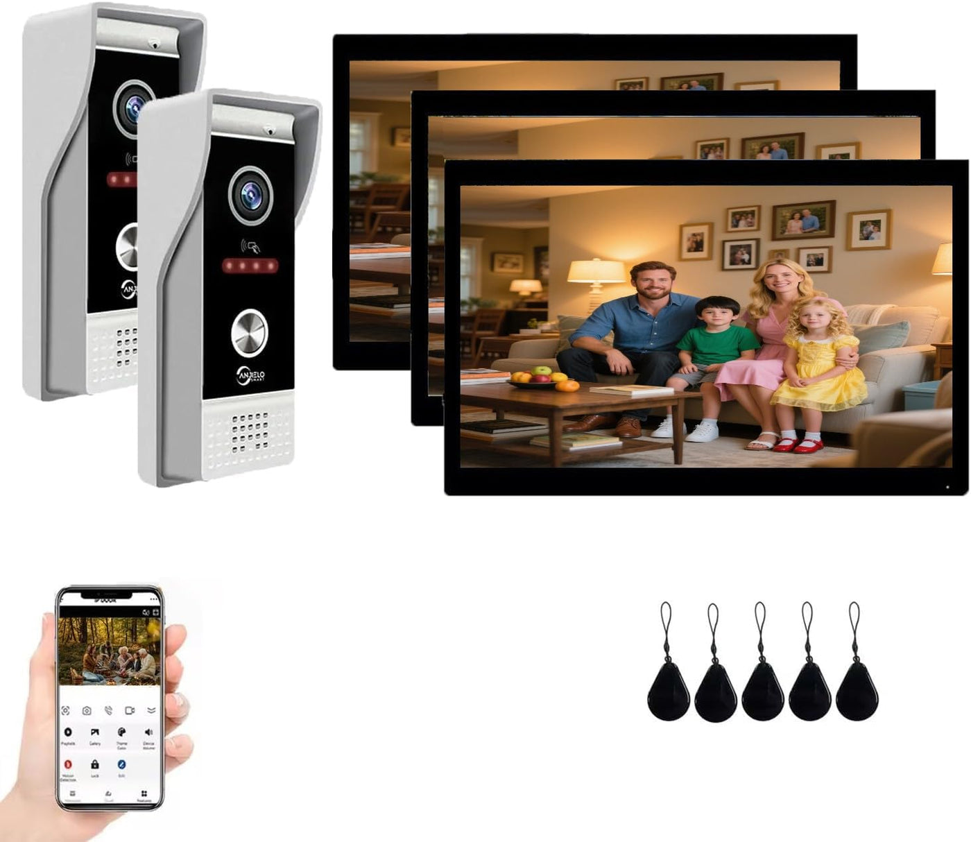 10” Touch Screen Video Doorbell Intercom System – 2 Cameras + 3 Monitors, Remote Unlock