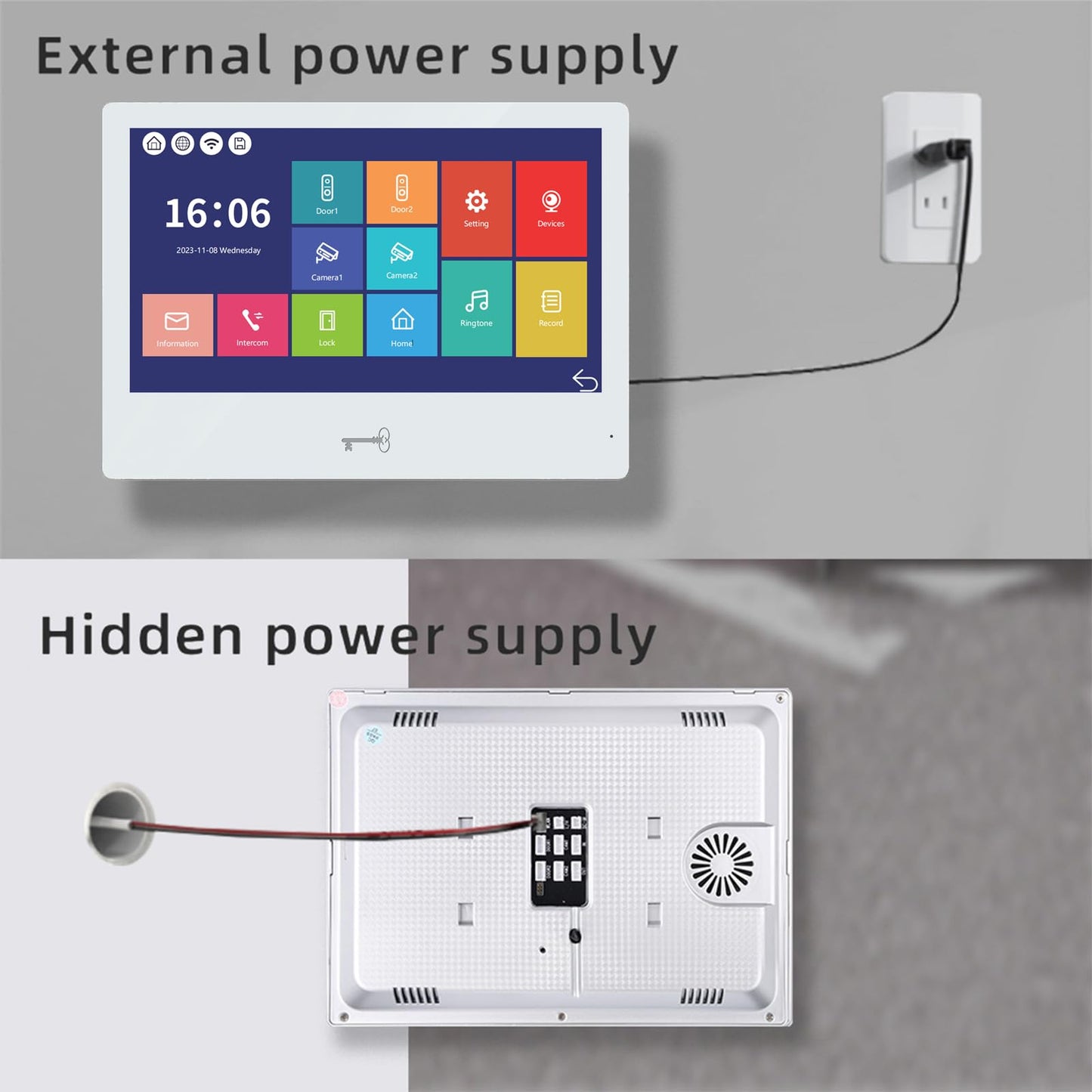 WiFi Video Intercom Doorbell System with 10” Touch Monitor & RFID Unlock – Dual Doorbell & Monitor Kit