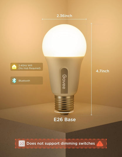 WiFi + Bluetooth Smart RGBWW LED Bulbs – 75W Equivalent, 1000LM Dimmable, Alexa & Google Compatible, 2-Pack
