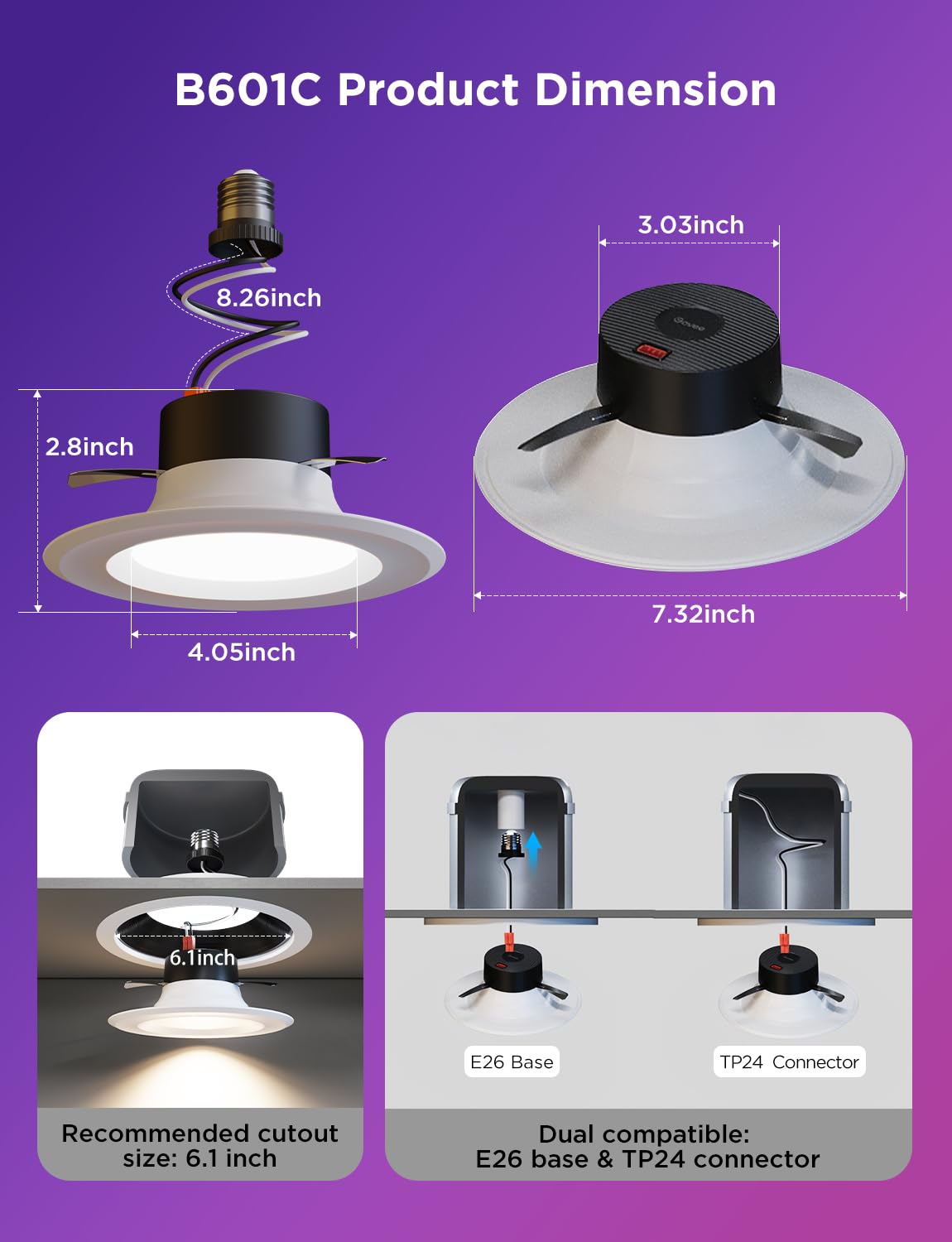 Smart 6-Inch Retrofit Recessed LED Ceiling Lights – RGBWW WiFi/Bluetooth, Alexa & Google Compatible, 1000LM, 6-Pack
