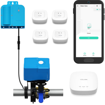 Smart Water Leak Protection Kit – Automatic Shut-Off Valve Controller with Hub & Multi-Sensor Leak Detection System