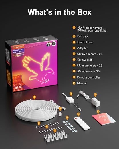 Smart RGBICW Neon Rope Light – 16.4ft WiFi LED Strip, Alexa & Google Compatible, Indoor Ambient Lighting