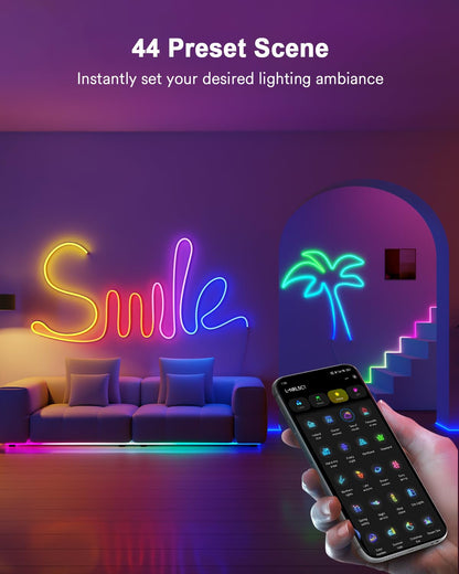 Smart RGBICW Neon Rope Light – 16.4ft WiFi LED Strip, Alexa & Google Compatible, Indoor Ambient Lighting