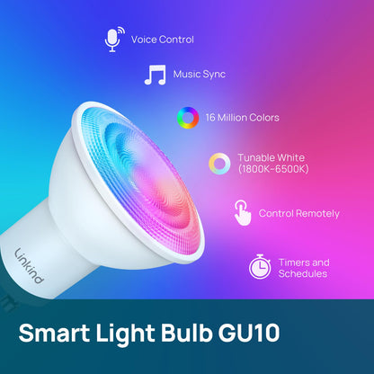 Matter GU10 Smart LED Light Bulbs – Color Changing, 40W Equivalent, 470LM, Alexa/Google/Apple Home Compatible, 4-Pack