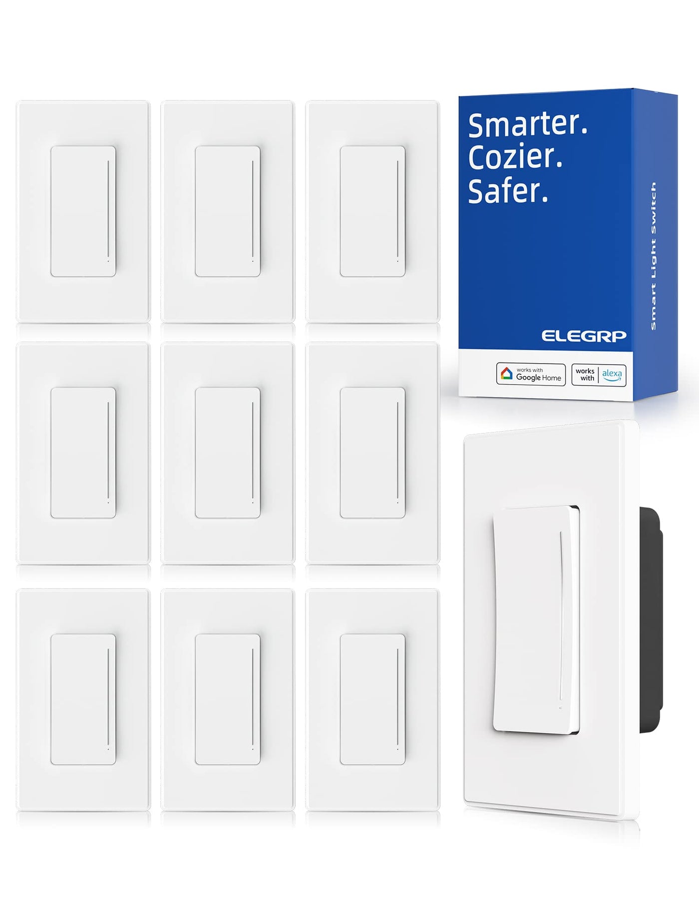 WiFi Smart Touch Dimmer Switch – Single Pole / 3-Way, Alexa & Google Compatible, No Hub Required, Matte Black 10-Pack