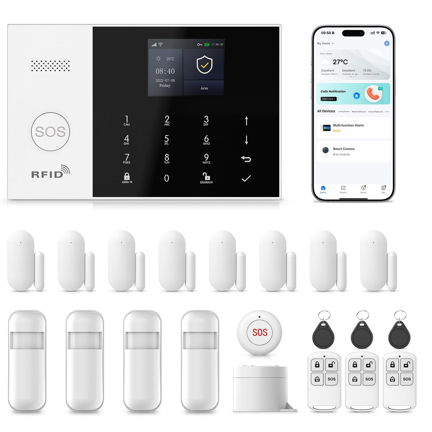 WiFi + GSM 4G Home Door & Window Security Alarm System – Smart App Control Kit with Motion Sensor & SOS Button, No Monthly Fees