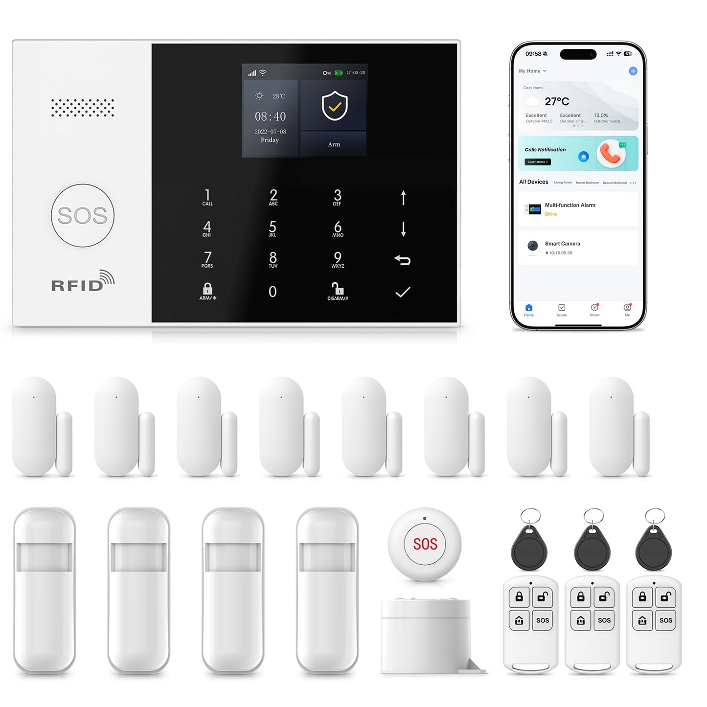 WiFi + GSM 4G Home Door & Window Security Alarm System – Smart App Control Kit with Motion Sensor & SOS Button, No Monthly Fees
