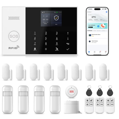 WiFi + GSM 4G Home Door & Window Security Alarm System – Smart App Control Kit with Motion Sensor & SOS Button, No Monthly Fees