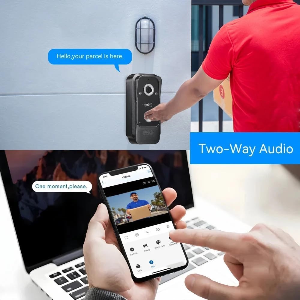7” WiFi Video Intercom Doorbell System with 1080P Camera – 1 Doorbell + 4 Monitors, Smart App Control