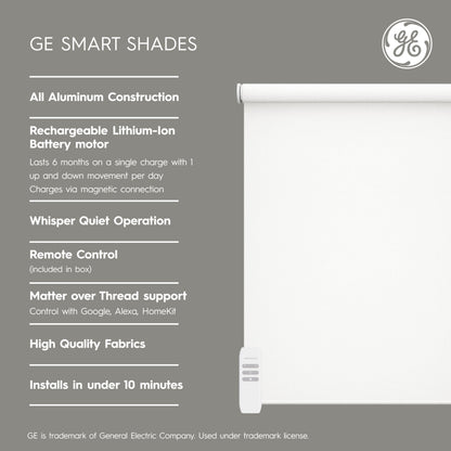 Rechargeable Motorized Roller Shades – Smart Battery-Powered Window Shade with Remote Control, Translucent Grey Fabric