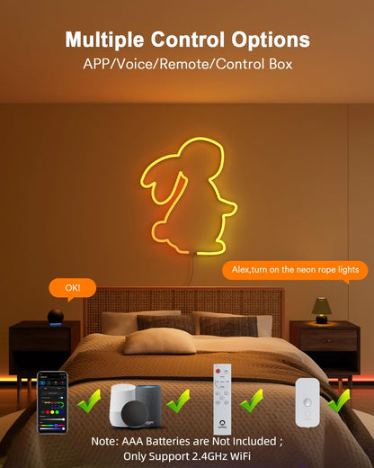 Smart RGBICW Neon Rope Light – 16.4ft WiFi LED Strip, Alexa & Google Compatible, Indoor Ambient Lighting