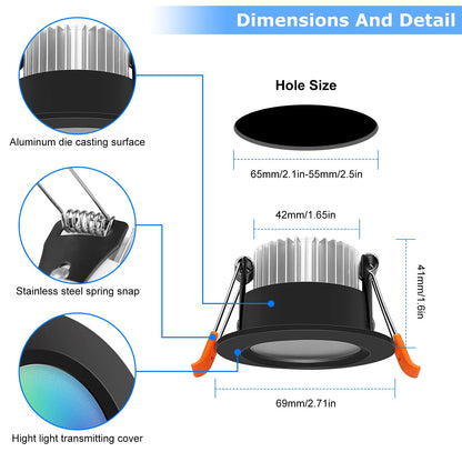 Smart WiFi Recessed LED Downlights – 2 Inch Dimmable RGB & Tunable White Ceiling Lights, Alexa & Google Compatible, 10-Pack