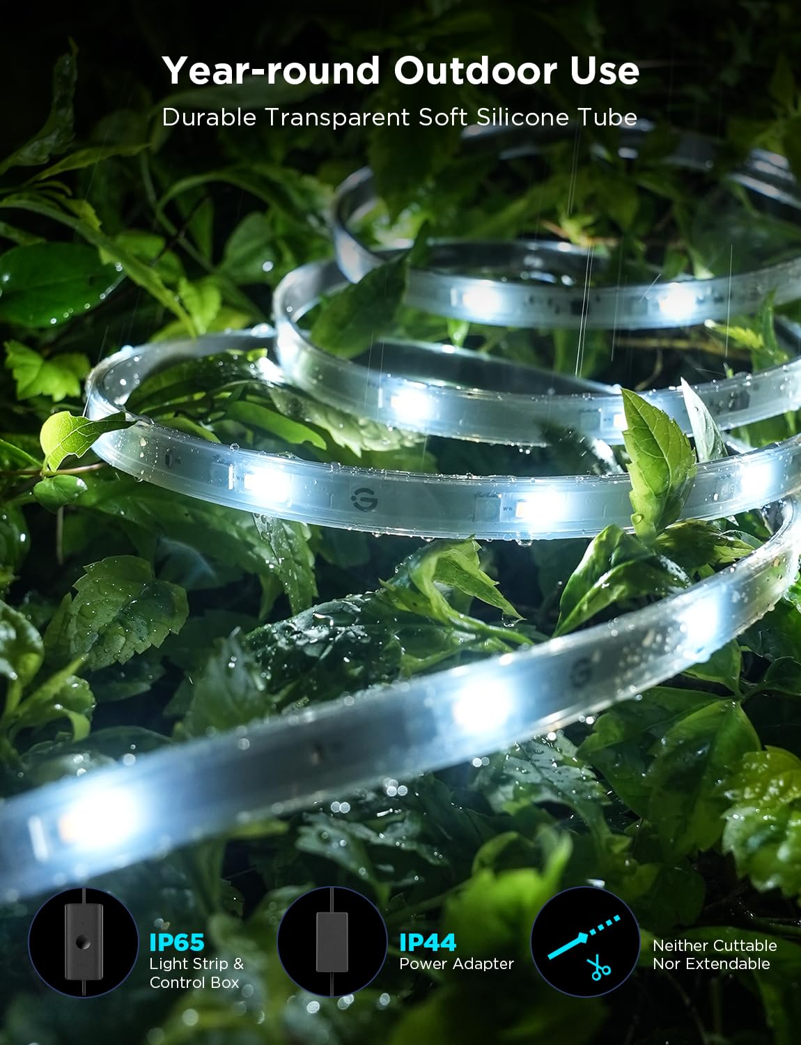 Smart Outdoor RGBIC LED Strip Lights – 98.4ft WiFi Waterproof Lighting, Alexa/Google Compatible, Warm & Cool White