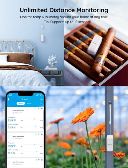 WiFi Indoor Temperature & Humidity Sensor Monitor – Smart Hygrometer Thermometer, App Alerts, Data Logging, 6-Pack