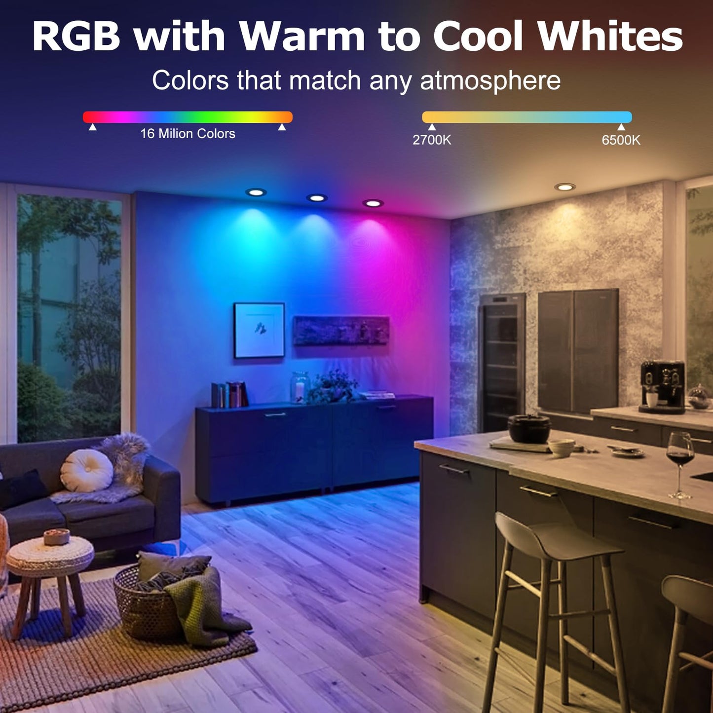 Smart WiFi Recessed LED Downlights – 2 Inch Dimmable RGB & Tunable White Ceiling Lights, Alexa & Google Compatible, 10-Pack