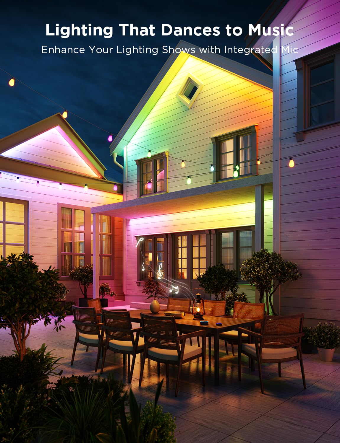 Smart Outdoor RGBIC LED Strip Lights – 98.4ft WiFi Waterproof Lighting, Alexa/Google Compatible, Warm & Cool White