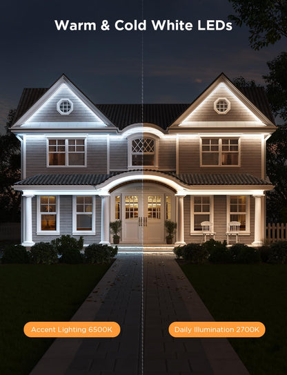 Smart Outdoor RGBIC LED Strip Lights – 98.4ft WiFi Waterproof Lighting, Alexa/Google Compatible, Warm & Cool White