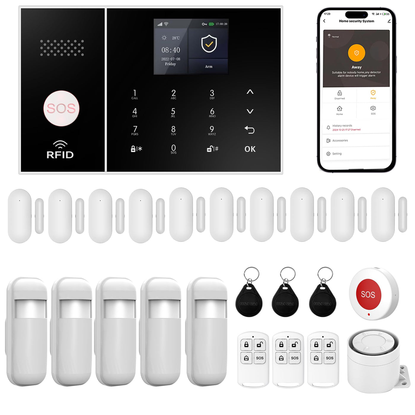 Wireless Smart Home Security Alarm Kit – 4G/GSM/WiFi 24-Piece System with Sensors