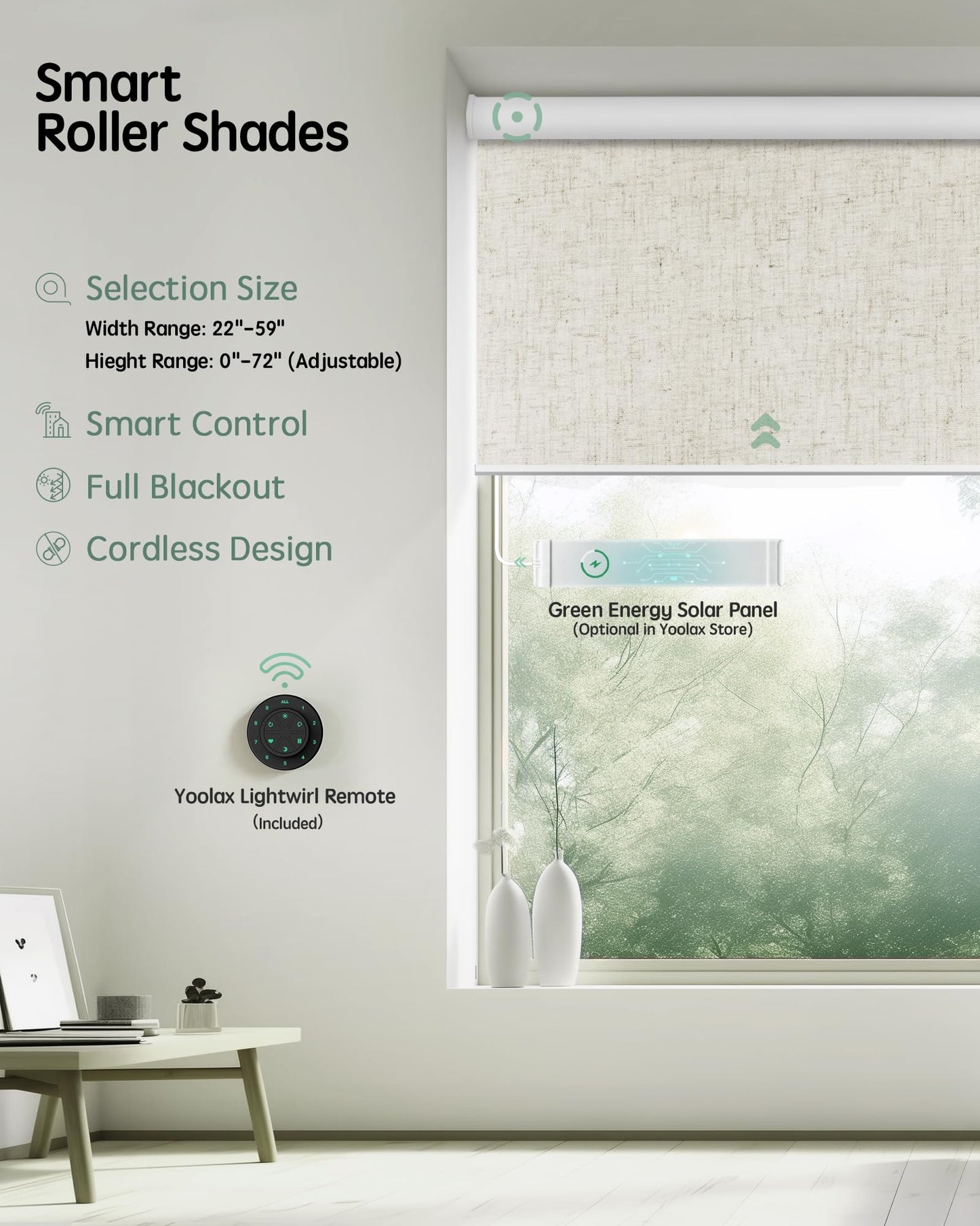 Motorized Blackout Smart Roller Blinds – Alexa Voice Control Automatic Window Shades with Remote, Bedroom & Office Privacy Shades (Linen Beige)