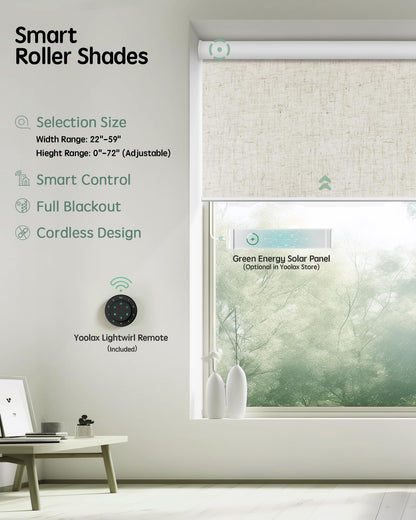 Motorized Blackout Smart Roller Blinds – Alexa Voice Control Automatic Window Shades with Remote, Bedroom & Office Privacy Shades (Linen Beige)