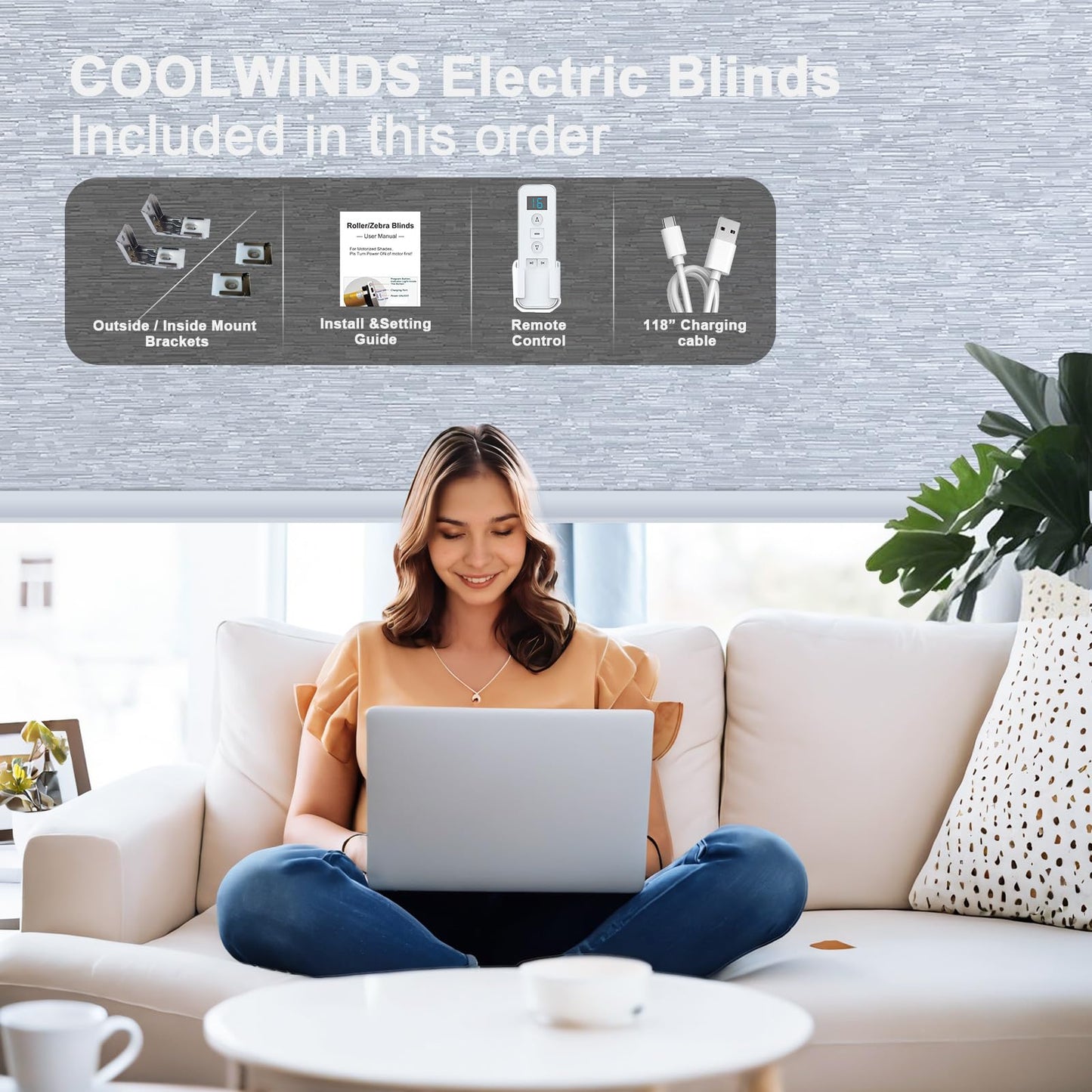 Motorized Blackout Roller Blinds – Smart Electric Window Shades with Remote Control, Cordless Design, Alexa & Google Home Compatible (Cloud Grey)