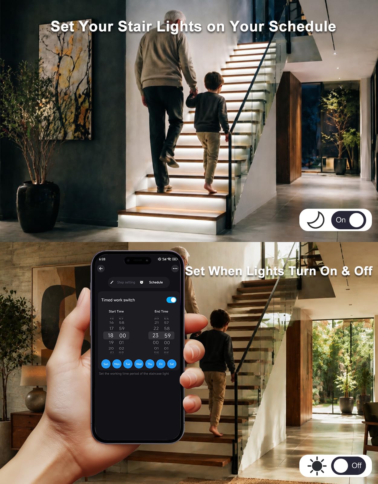 Motion Sensor LED Stair Lighting Kit – 16-Step Indoor Smart Strip Lights