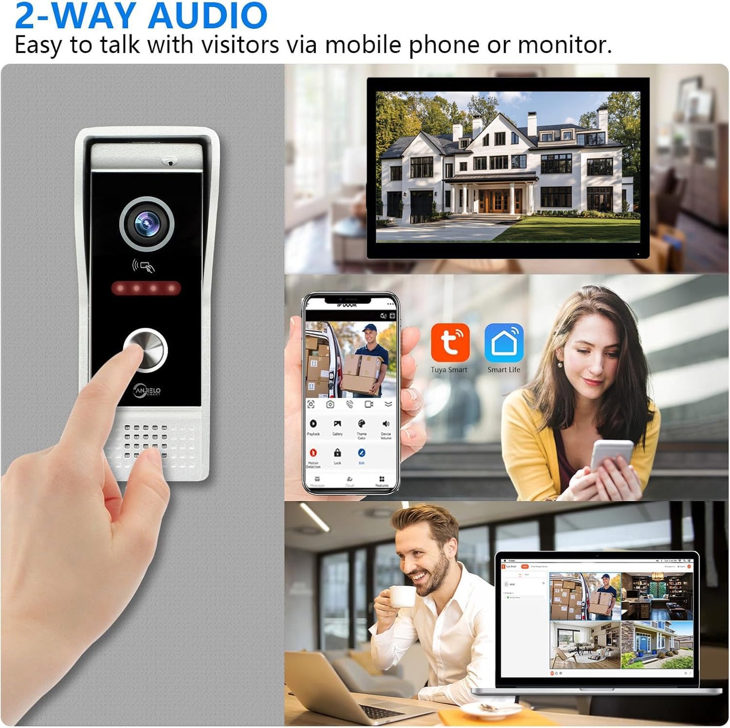 10” Touch Screen Video Doorbell Intercom System – 2 Cameras + 3 Monitors, Remote Unlock
