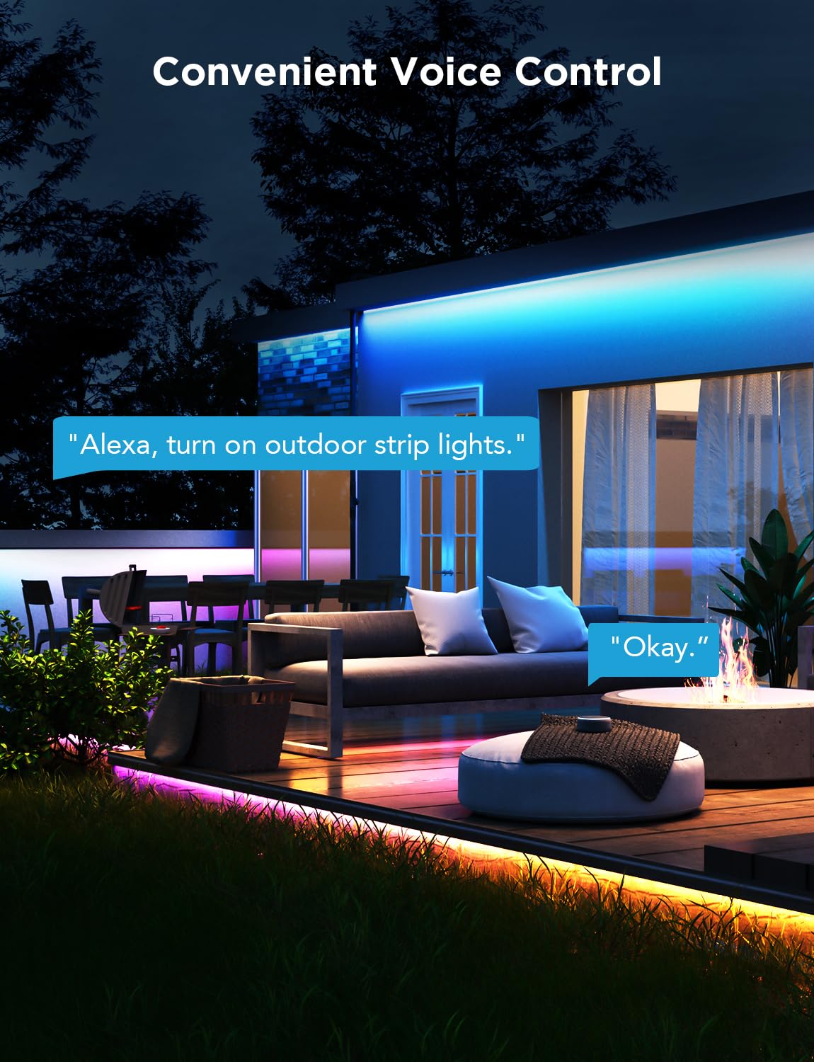 Smart Outdoor RGBIC LED Strip Lights – 98.4ft WiFi Waterproof Lighting, Alexa/Google Compatible, Warm & Cool White