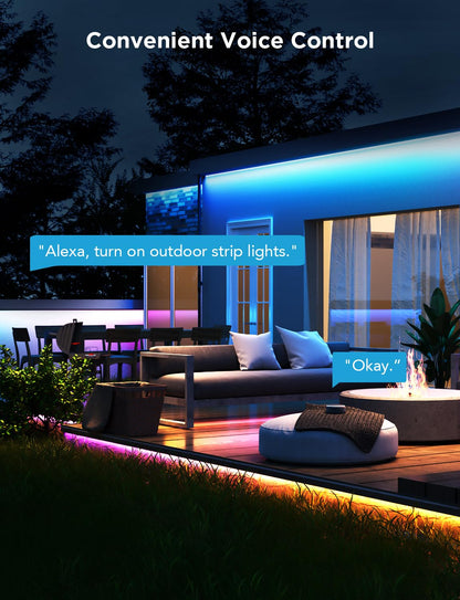 Smart Outdoor RGBIC LED Strip Lights – 98.4ft WiFi Waterproof Lighting, Alexa/Google Compatible, Warm & Cool White