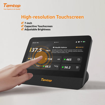 WiFi Air Quality Monitor with CO2, PM2.5, PM10, TVOC, Temperature & Humidity Sensor – Smart Home Air Analyzer with Touchscreen Display & LoRa Support
