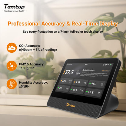 WiFi Air Quality Monitor with CO2, PM2.5, PM10, TVOC, Temperature & Humidity Sensor – Smart Home Air Analyzer with Touchscreen Display & LoRa Support