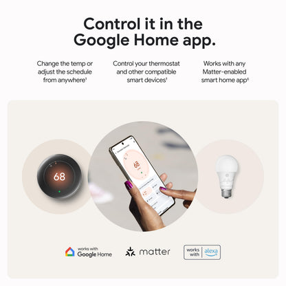 Smart Learning Thermostat with Temperature Sensor – Energy-Saving WiFi HVAC Control, Alexa/Apple/Google Compatible, Premium Finish