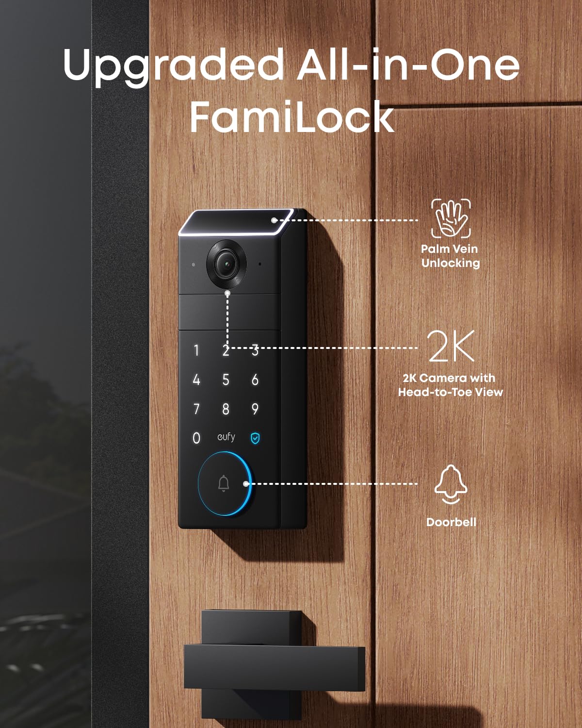 Smart Palm Vein Recognition Video Door Lock with 2K Camera & WiFi Deadbolt – Keyless Entry System